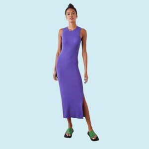 Rails Syd Dress Women's XL Purple Sleeveless Midi Ribbed Back Cutout Side Split
